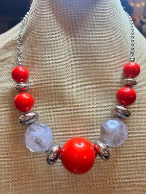 Red Beaded Statement Necklace